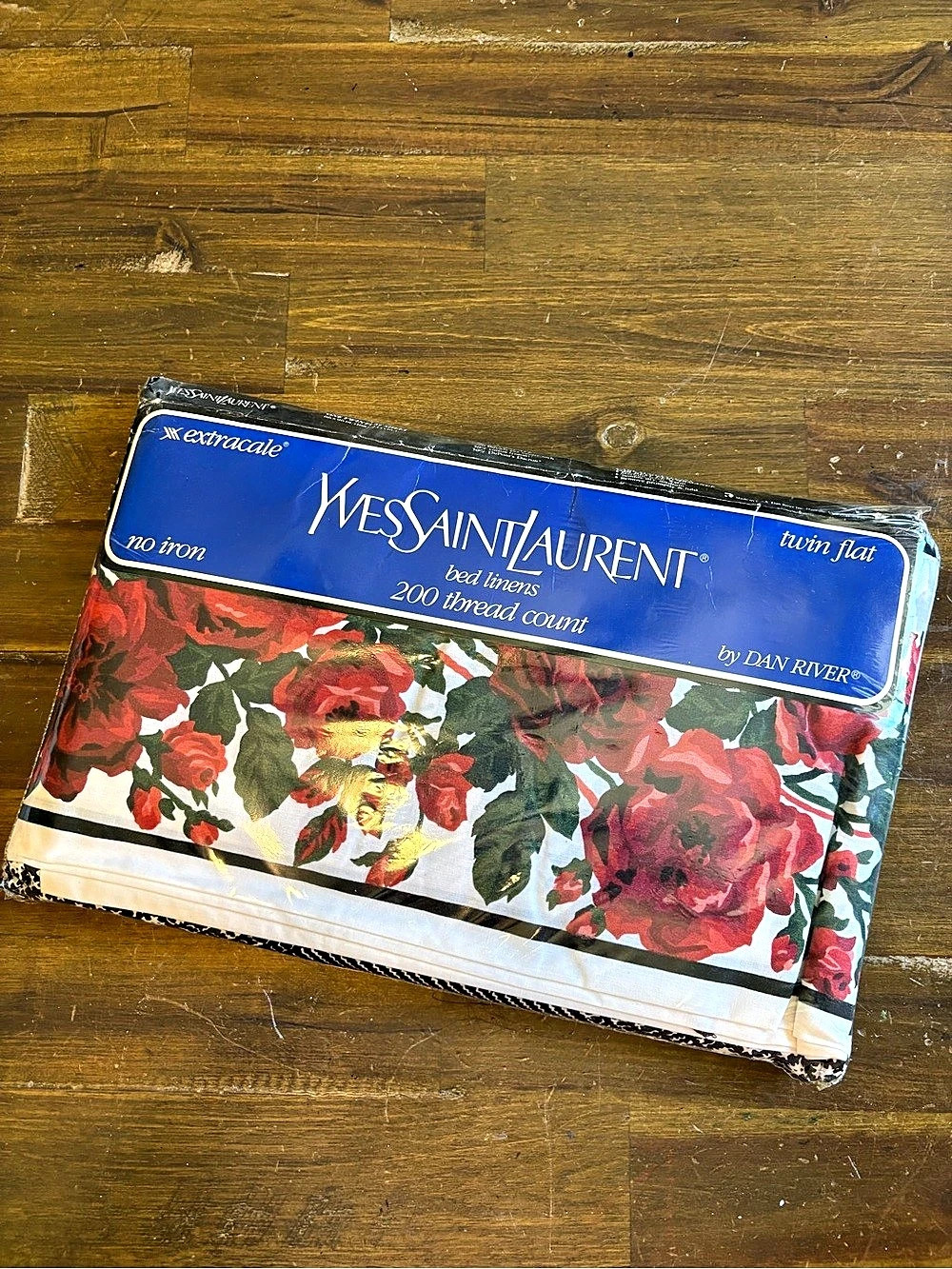 YSL Deadstock Vintage Rose Promenade Twin Flat Sheet No Iron Dan River Rare Red